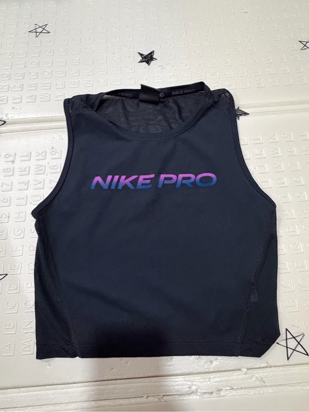 Nike Black Cropped Tank with Purple-to-Blue Gradient Logo